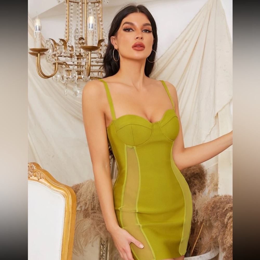 Olive green/lime bodycon dress - Picture 5 of 6